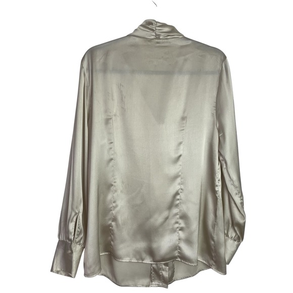 Banana Republic Womens Satin Blouse Size XL Champagne Beige Tie Long Sleeve - Picture 2 of 13